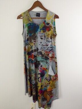 Inoah Cat Dream Asymmetrical Wearable Art Dress Heather Grey Sleeveless Small